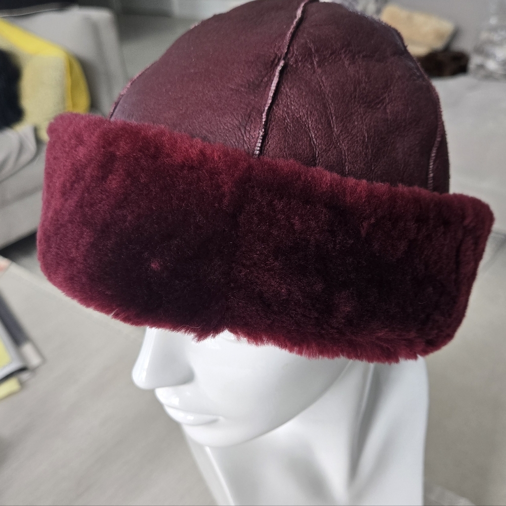 Shearling Burgundy Hat - Picture 7 of 12